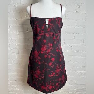 Rampage Y2K fairy Wuthering Heights Floral Black and Red Mini Strap Dress SZ 7